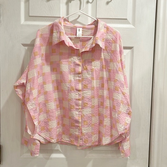 Smash + Tess Malia Pink Hawaiian Check Plaid Shirt - Picture 4 of 14